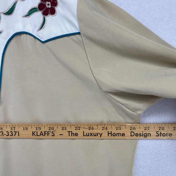 SCULLY Shirt Mens XL Floral Pearl Snap Button Up Western Cowboy Twill Beige - Picture 14 of 16